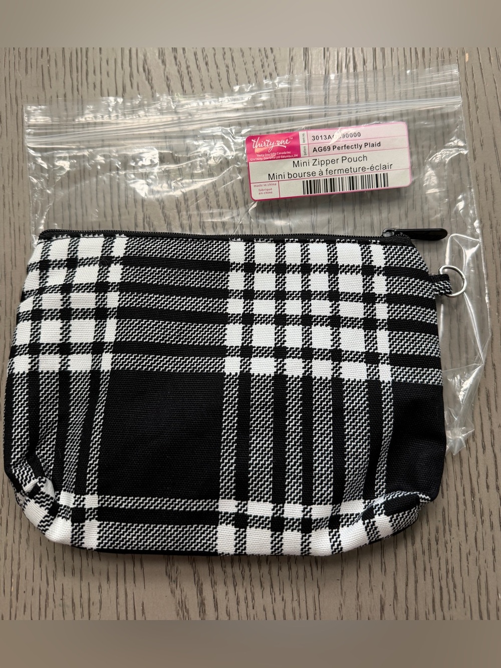 thirty-one Black & White Plaid Mini Zipper Pouch